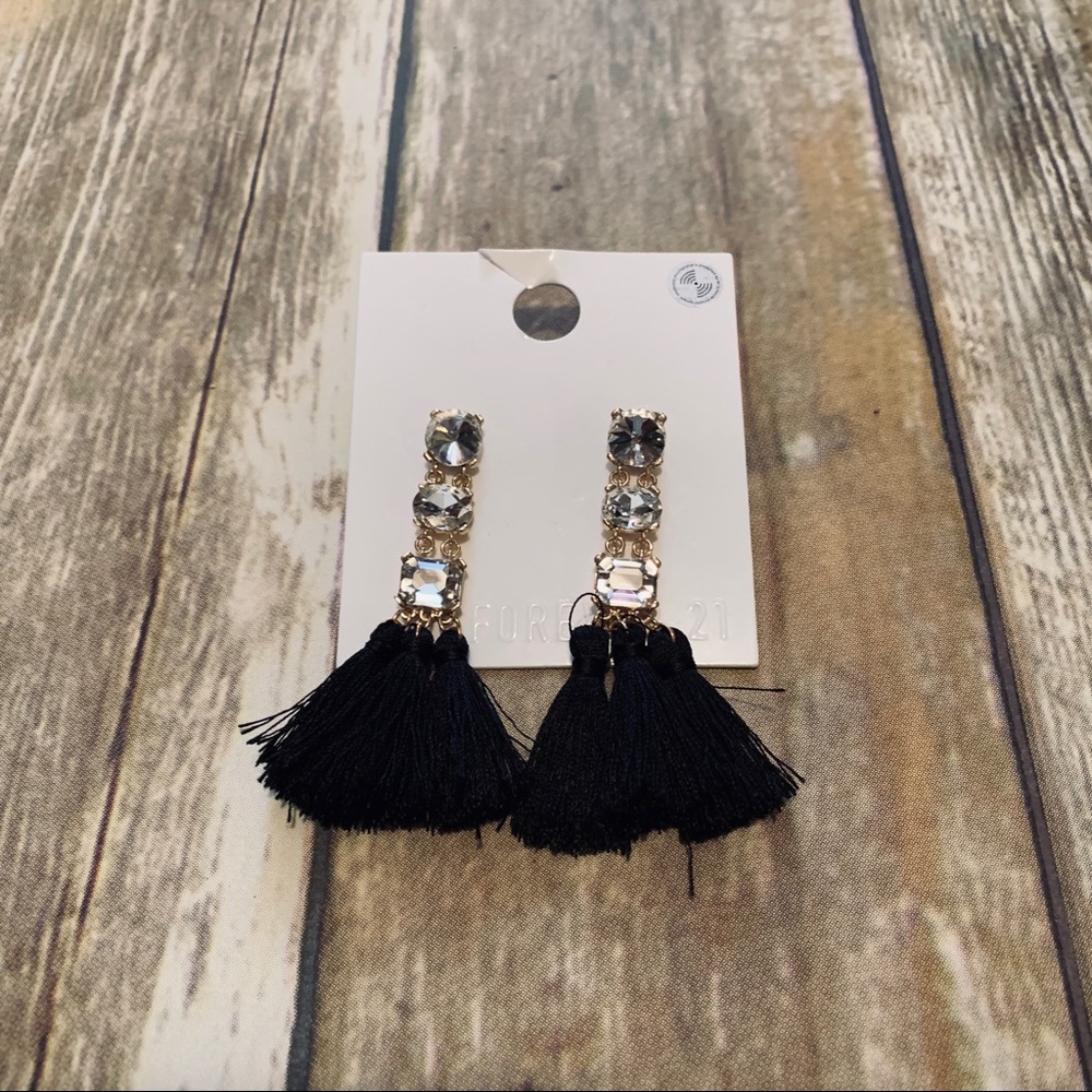 F21 Black Tassle Earrings